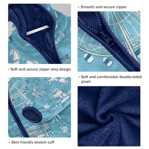 Cityscape with Amusement Elements Toddler Fleece Jacket Girl Boys Hooded Fleece Jacket Coat Warm Outwear Zip-up 3-10T3