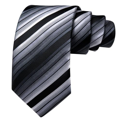 Image of Barry.Wang Silk Men Ties Formal Stripes Necktie and Tie Clip for Wedding Party Business Fashion Classic