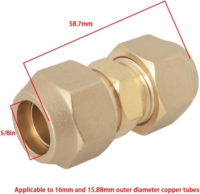 OTOTEC 1Pc 5/8 Refrigerant Line Union Nut Brass Flare Union Connector for 16mm and 15.88mm Outer Diameter Air Conditioning Copper Tube