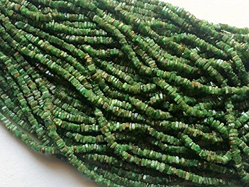 Perles tsavorite naturelles en heishi 4mm pour création de collier de 40cm