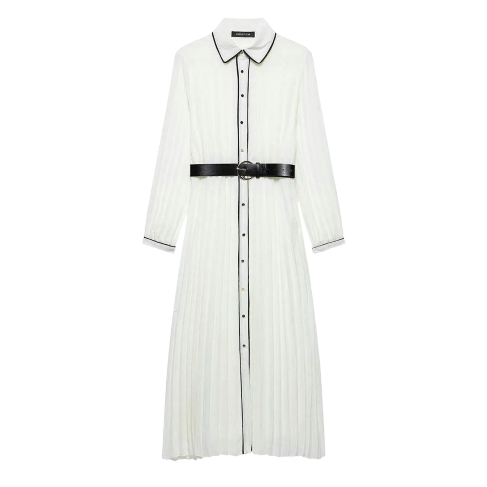 Vestiti a Maniche Lunghe Abito Pieghe con Giro da Donna, Petto Singolo Manica Lunga Corsetta Cintura, Elegante Lungo, Abbigliamento Femminile Elegante, Vestito alla Moda
