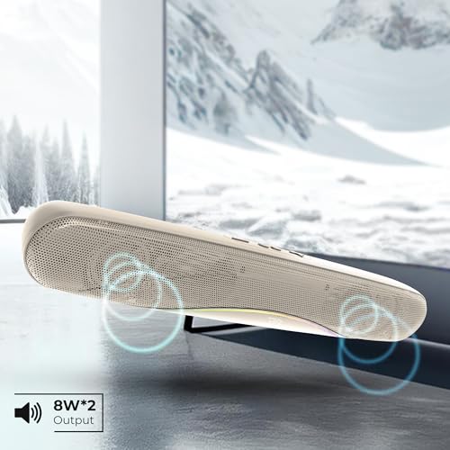 Image of RD SP-31 Finny Wireless Soundbar, Bluetooth V5.2 Connectivity, 16 Watts 2.0 Sounding of Functions 2X Extra Bass Speaker, Support BT /USB /TF /FM /LED Colorful Light 6 Hours Playback Time Beige