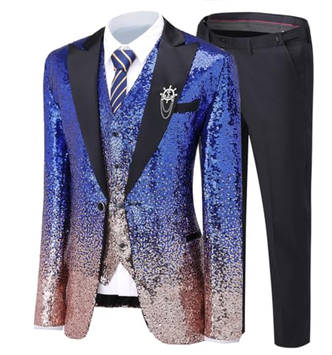Mens Suit 3 Piece Sequin Suit Vintage Gradient Slim Party Shiny Tuxedo Wedding Formal Suit4