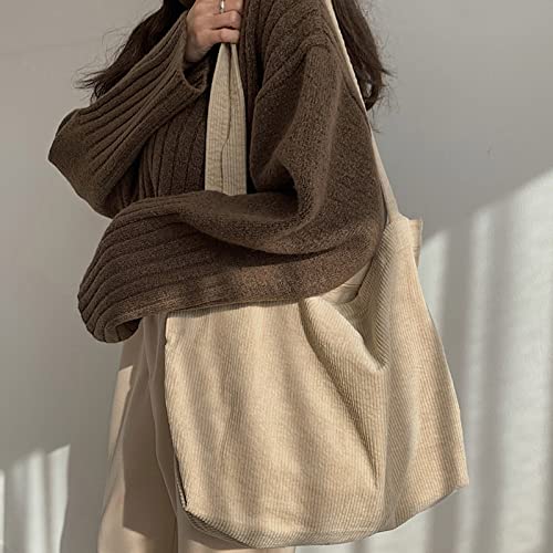 Image of 2026 Corduroy Tote Bag with Zipper Large Casual Handbags Shoulder Purse for Women