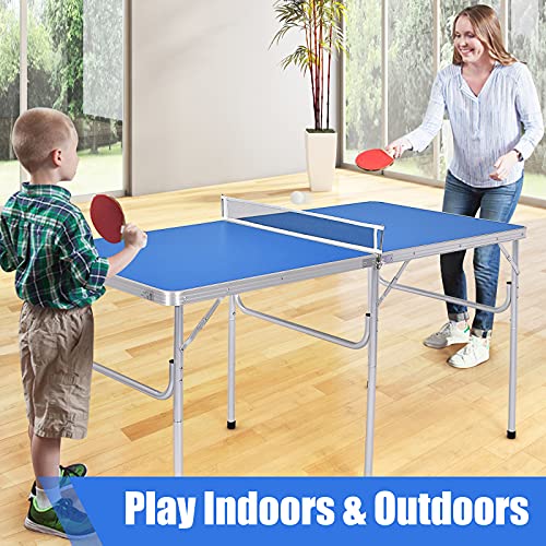 Goplus Portable Ping Pong Table, 100% Preassembled, Folding Table Tennis Table Game Set With Net, 2 Table Tennis Paddles And 4 Balls For Indoor Outdoor, 60X30 Inch #TOP7