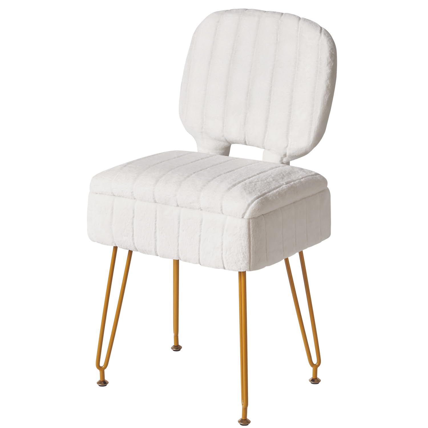 IBUYKE Rectangular Vanity Chair with Storage, Folding Back Small Makeup Chair, 42 * 31 * 72 cm, Velvet Cute Ottoman Stool for Living Room, with Anti-Slip Feet, White WBD030W