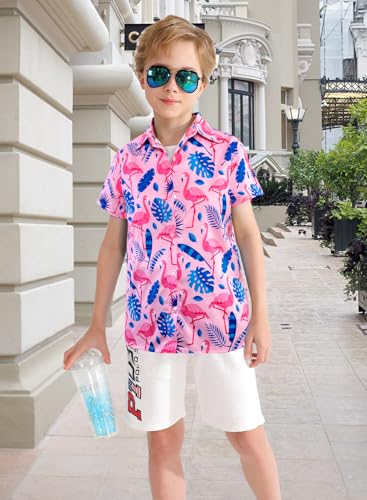 Image of XiaoMoSha Hawaiian Shirts for Boys Button Down Shirt Short Sleeve Shirts Girls Hawaiian Shirt Summer Beach Tops for Kids