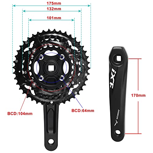 Cysky 3X 10 Speed Bike Crankset 170Mm 104/64 Bcd Crank Arm Set 42-32-24T Easy To Replacement Mtb Bmx Road Bicycle Crankset Compatible With Shimano,Sram,Fsa, Gaint (10S 42-32-24T) #TOP1