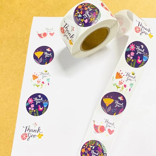 Image of Alokik Enterprise 2000 Pcs Thank You Watercolor Stickers, Round Thank You Adhesive Sticker for Small Business Wedding Supplies Packing Stickers Gift Wrap (500 in 1 Decorative Stickers Roll)