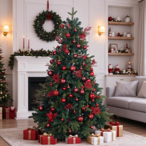 SZVRL Christmas Balls Ornaments -36pcs Shatterproof Christmas Tree Decorations with Hanging Loops for Xmas Tree, Holiday Party, Wedding & Indoor Home Decor,6 Styles in 3 Sizes (Red) - image 6