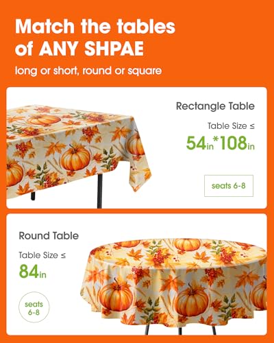 Image of Pureegg Plastic Table Cloth Disposable 54x108 Inch 10 Pack, Pumpkin Harvest