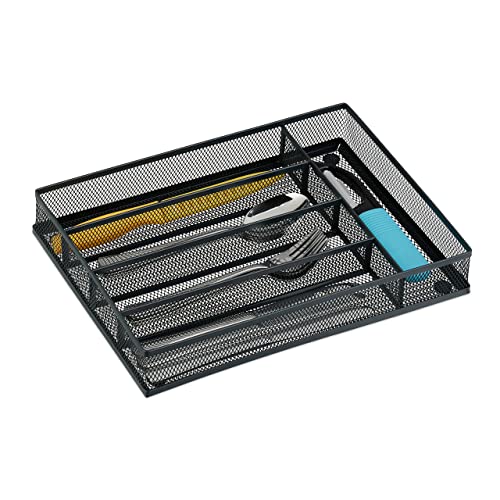Relaxdays Range-Couverts pour Le tiroir, 5 Compartiments, en métal, H x L x P : env. 5 x 23,5 x 32 cm, Anthracite