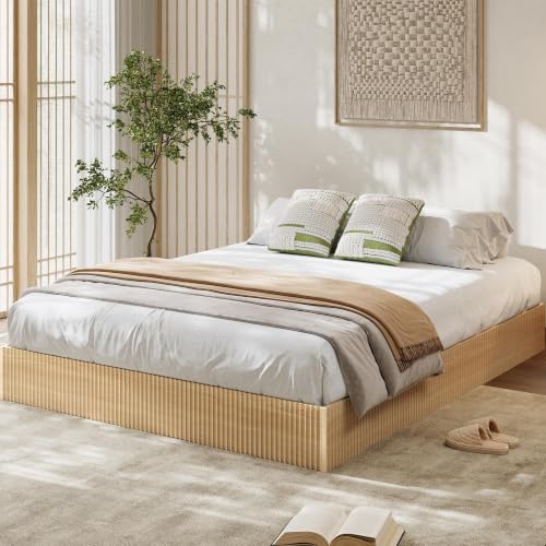 Image of GarveeHome California King Size Bed Frame, Wood Platform Bed, Bed Frame | Minimalist Bed Base with Low Profile Design, Noise-Free, Easy Assembly, No Box Spring Needed, Oak