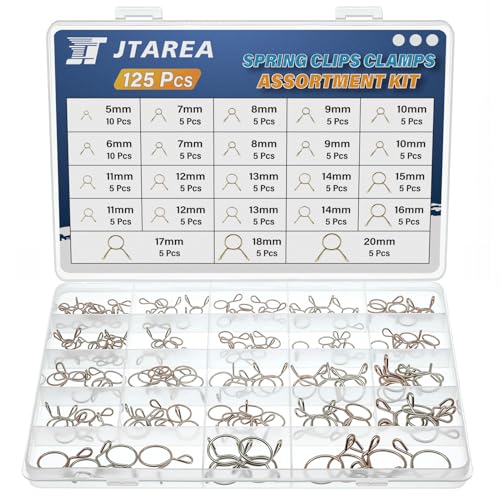 JTAREA 15Tailles Collier Durite Essence Set 5 6 7 8 9 10 11 12 13 14 15 16 17 18 20 mm Clip à Ressort Tuyau Serrage Durite Essence Serre-joints à Tuyaux