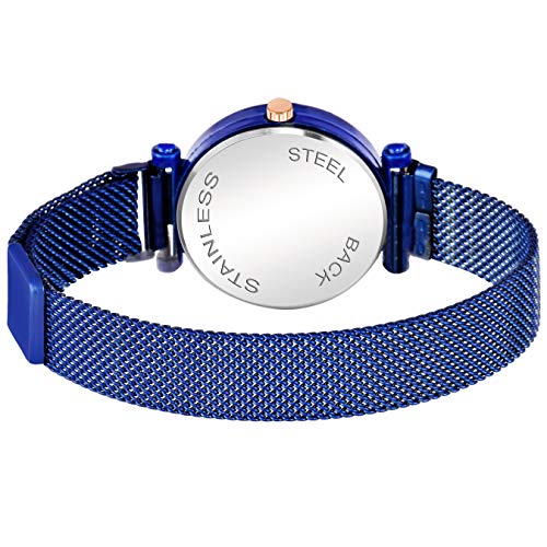 Image of Acnos Premium Blue Color 12 Point Diamond with Trending Magnetic Analogue Metal Strap Watch for Girl's and Women's Pack of - 1(DM-170)