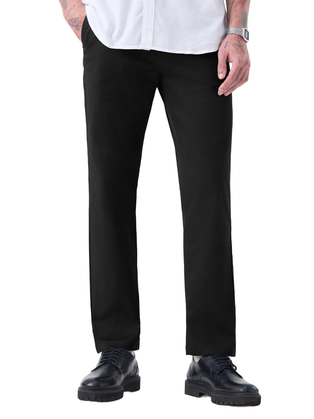 the souled store Chino Pants: Men and Boys Brown Solid Cotton Spandex Regular Fit Lightweight Easy to Style Everyday Office Wear Wrinkle Free Chino Pants-picture-22