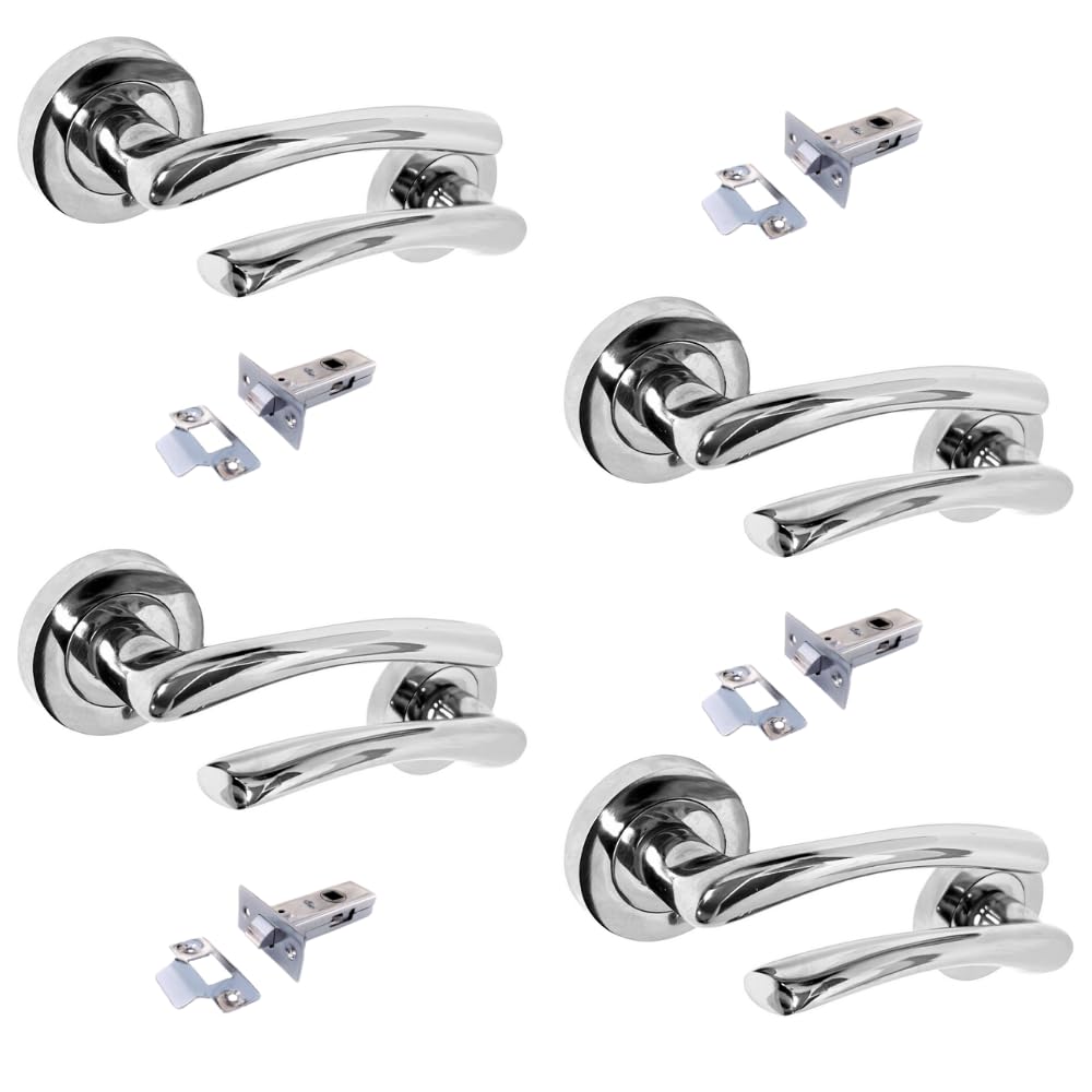 Epsom Door Handle Zena Polished Chrome Lever on Rose Internal Door Handles 4 Pairs Modern Chrome Door Handle Set with 63mm Tubular Latches