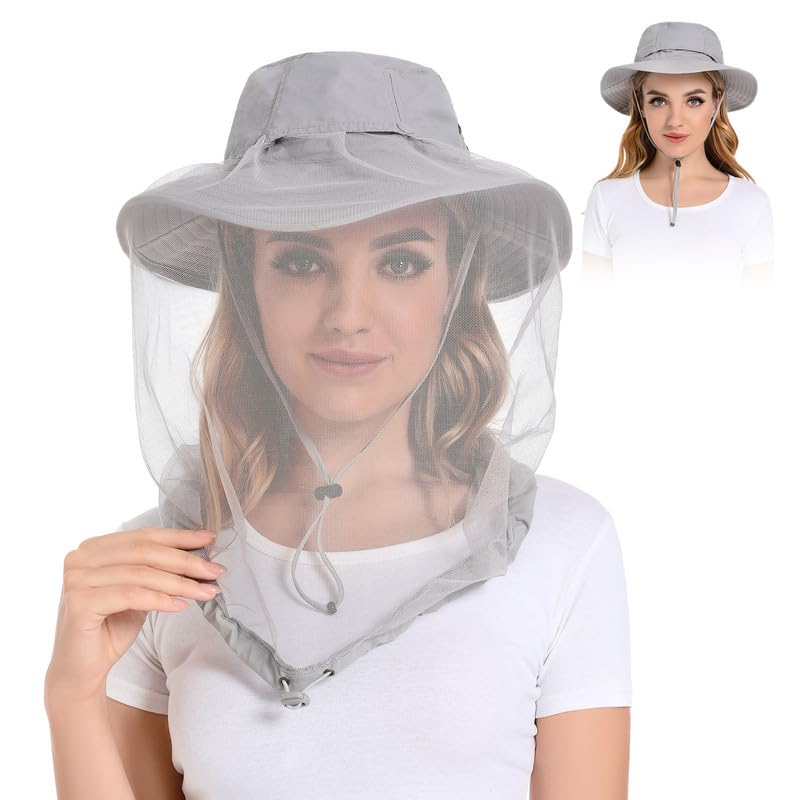 Mosquito Head Net Hat - Bug Cap UPF 50+ Sun Protection with Hidden Netting for Beekeeping Hiking Men & Women