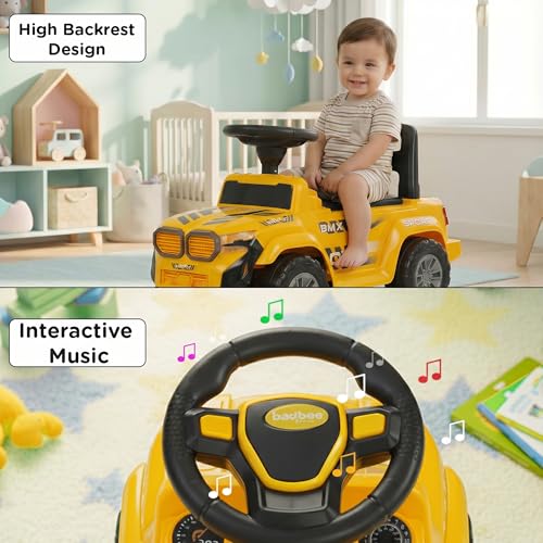 Image of Baybee Nitro Ride on Cars for Kids | Baby Push Ride ons Toys Car with Music & LED Light | Portable Ride on Jeep with High Backrest & Toy Storage | Outdoor Kids Cars for 1 to 3 Years Boy Girl (Yellow)