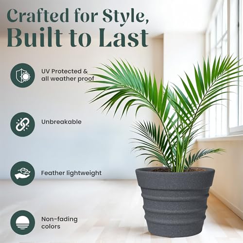 Image of YUCCABE ITALIA FOXB BR 18, 14, 12 INCH Grey Pots for Plants Highly Durable Lightweight Indoor Outdoor Flower Pot Gamla for Living Room, Balcony, Garden