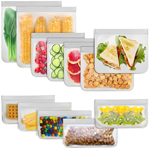 再利用可能な食品保存袋 - BPAフリーの再利用可能な冷凍庫バッグ12枚(2ガロン&サンドイッチ5個&スナックサイズバッグ5個)Tangibay(タンジベイ)漏れ防止冷凍庫安全バッグ 肉 果物 野菜用（Amazon）