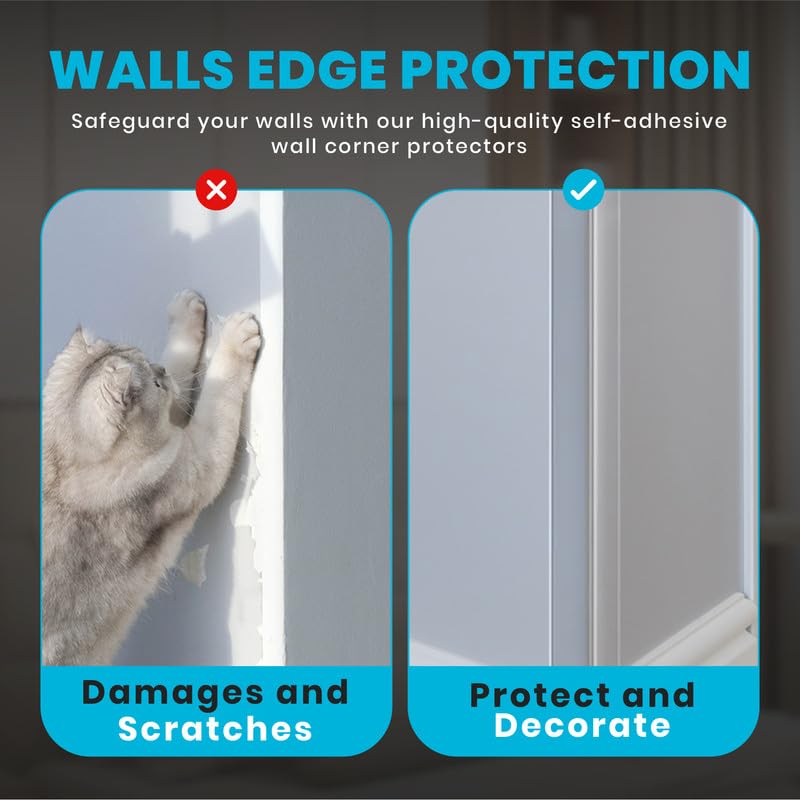 Proflex - Protector de esquina de pared, paquete de 6 protectores de esquina autoadhesivos para protección de bordes de paredes, 1 x 48 pulgadas, transparente, fácil de aplicar, no necesita