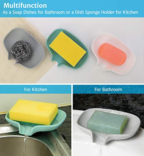 AIMAIAIMAI 3PCS Silicone Soap Dish with Draining Tray for Shower, Bar Soap Holder for Bathroom, Soap Sponge Holder for Kitchen - Easy to Clean, Self Draining Soap Saver - Thumbnail 6