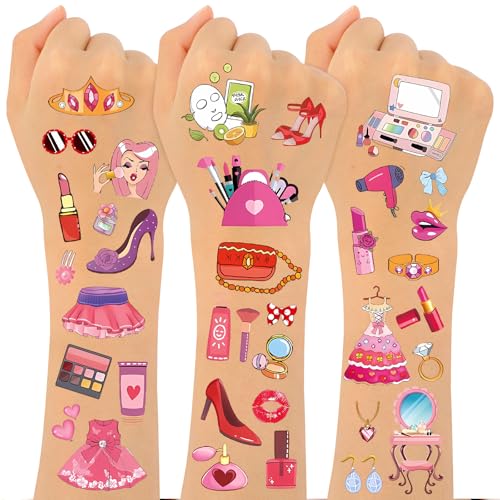Konsait 120+ PCS Spa Party Favors Makeup Kids Tattoos Temporary for Girls, Fake Tattoos Spa Day Birthday Makeup Party Favors Tattoo for Girls