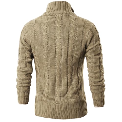 Men's Cardigan Sweaters Cable Knit Stand Collar Casual Button Long Sleeve Sweater with Ribbing Edge3