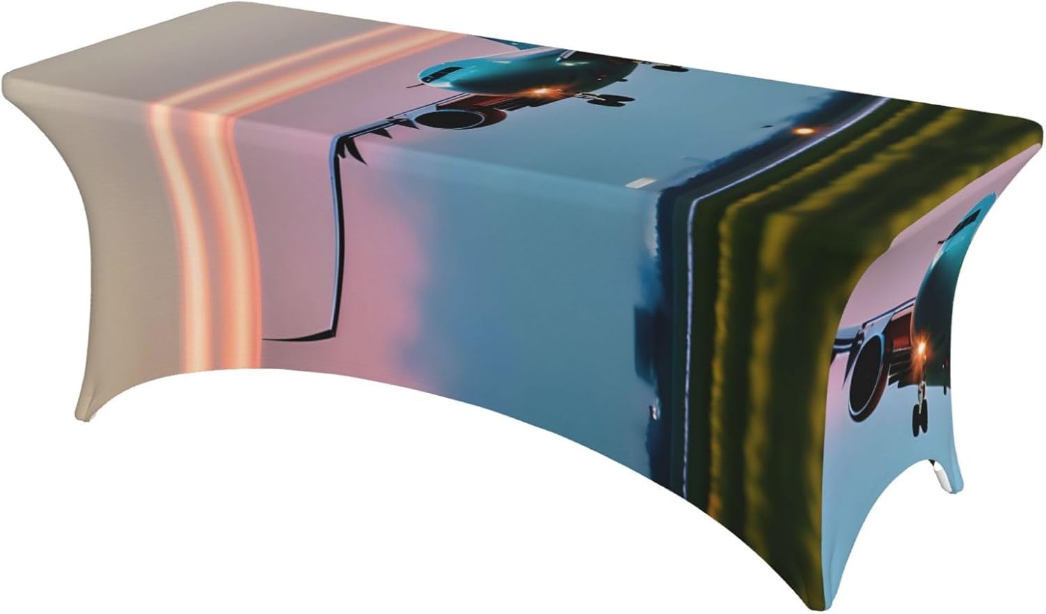 Airplane in The Evening Lights Print Table Cover Rectangular Tablecloth for 6-Foot Tables for Wedding Banquets Outdoor