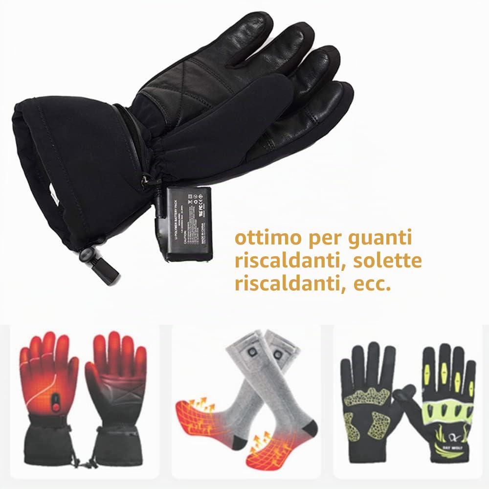 Riloer Batteria Ricaricabile ai Polimeri di Litio - Batterie 7.4V 2200mAh per Guanti Riscaldati Calze Cappelli, Interfaccia Femmina DC 3.5x1.35MM