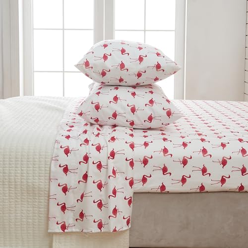 Image of Great Bay Home Queen Coastal Microfiber Sheet Set - 4-Piece Nautical-Printed, Ultra-Soft Sheets - Beach-Themed Bedding Sheets & Pillowcases (Flamingo)