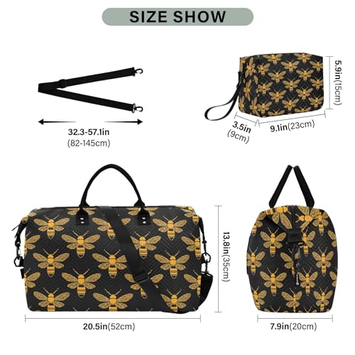 ALAZA Retro Yellow Bee Travel Duffel Bag Gym Bag Sports Tote Bag Weekender Overnight Travel Bag for Women Men Business Trip Workout3