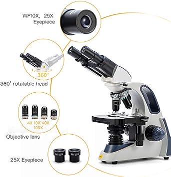 SWIFT SW380B-EC5R-BSC-BS50 40X-2500X Siedentopf Research-Grade Compound Lab Binocular Microscope with 5mp Camera and 150PCS Blank Slides and 200PCS Coverslips