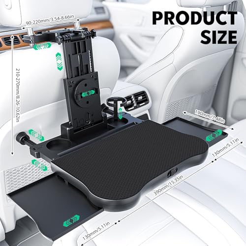 Tragbarer Autositz Tabletttisch, Auto Tisch für Rücksitz Beifahrer mit Getränkehalter und Handyhalter, Faltbarer Teleskopischer Auto Rücksitztisch für Reisen, Arbeiten, Essen(Belastbarkeit 20kg)