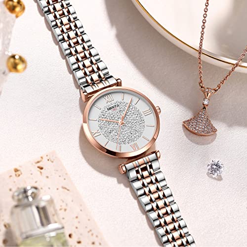 Image of NIBOSI Watches for Women Analog Women Watch Diamond Stylish Leather Band Wrist Watch for Ladies Rose Gold Dial Girls Watch