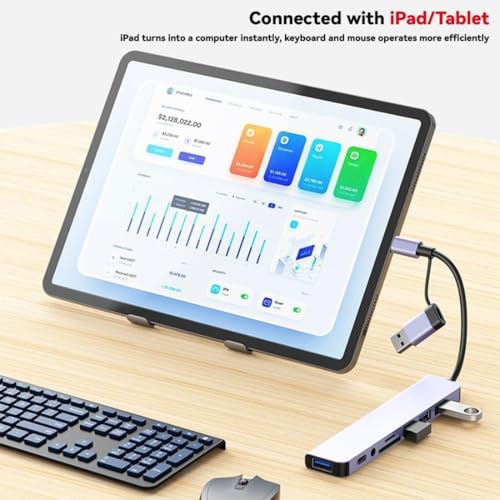 Image of 8-in-1 USB C Hub Multiport Adapter - Type-C Docking Station with 4K HDMI, VGA, Ethernet, 3 USB 3.0 Ports, SDCard Reader, PD Charging - Compatible with MacBook, Dell, HP,Type C Laptops