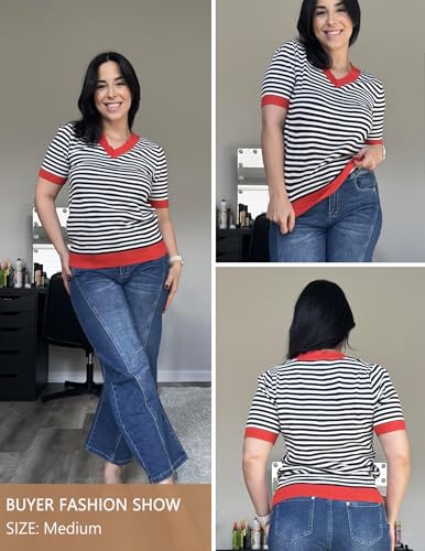 Image of Zeagoo Womens Short Sleeve Sweaters Soft Casual V Neck Pullover Tops Lightweight Knit Sweater Blouse