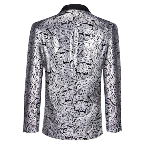 Image of Barry.Wang Mens Floral Blazer Suit Jacket Notched Lapel Casual Sport Coat | Flowers Jacquard One Button Tuxedo for Prom Wedding Party Disco Dinner Banquet Cocktail Homecoming Travel,Regular Fit