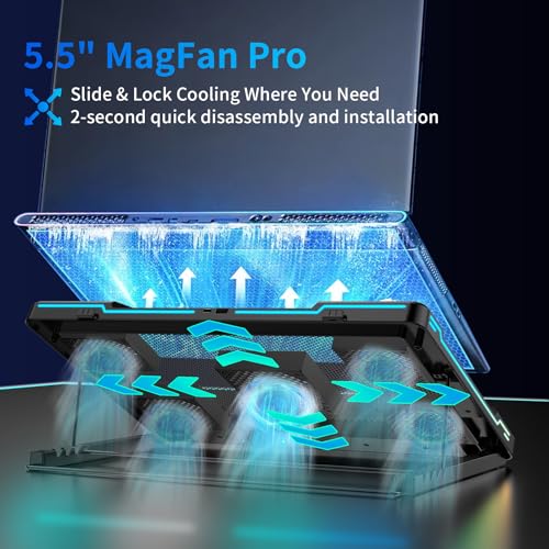 DEPGI Laptop Cooling Pad, for 14–17.3 Inch Laptops, Laptop Cooling Stand with 14cm Movable Fan, 8 RGB Light Modes, 2 Music Sync Effects, Auto Temp Sensor & 3-Speed Manual Control, Ultra Quiet ≤40dB - Image 2