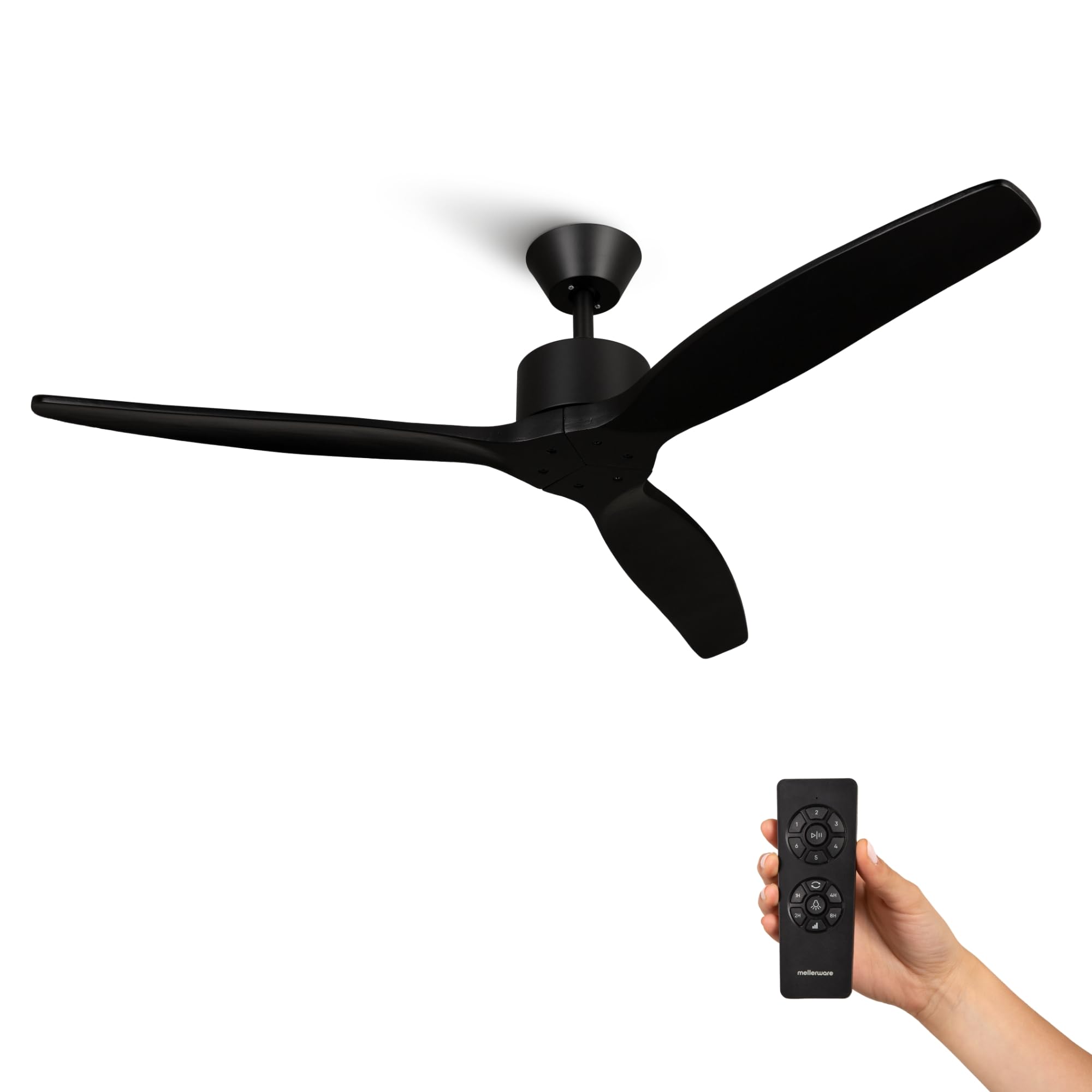 Mellerware - Ventilador de Techo con Mando a Distancia Brizy! | 45 W | 6 Velocidades | Ultra silencioso | Función Verano-Invierno | Temporizador | 3 Aspas | 132 de Diámetro | Motor DC | Black