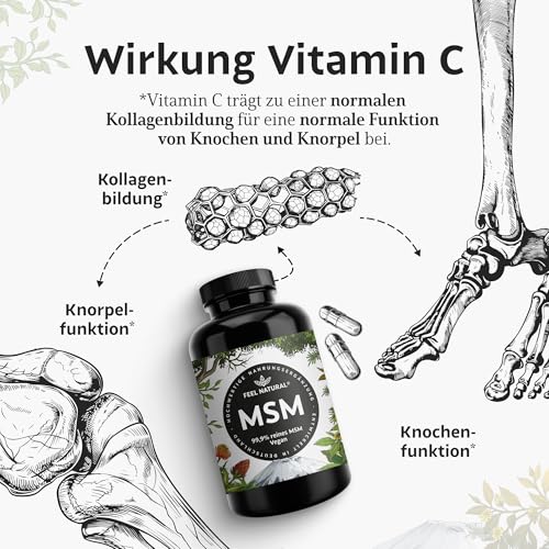 MSM Tabletten - 2000mg MSM (Methylsulfonylmethan) je Tagesdosis - 365 Tabletten (6 Monate) - Mit natürlichem Vitamin C aus Acerola - Hochdosiert, vegan, laborgeprüft, ohne unerwünschte Zusätze