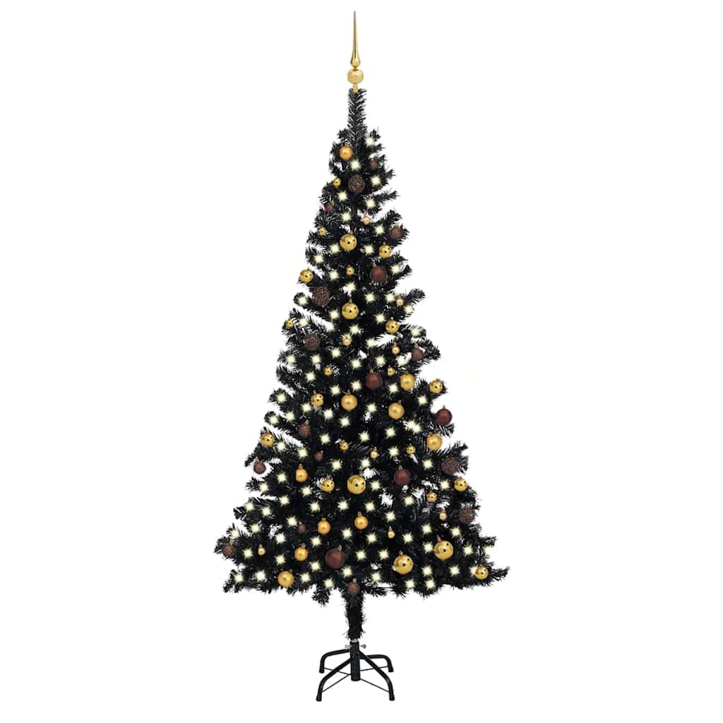 Árbol de Navidad preiluminado de 240cm negro con luces LED y bolas decorativas grandes