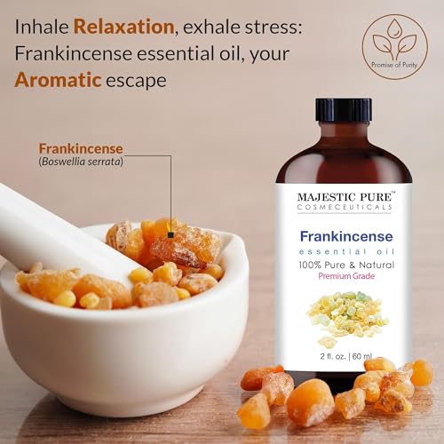 Image of Majestic Pure Frankincense Essential Oil for Diffuser - 2 Fl Oz | 100% Natural Tea Tree Oil for Hair, Skin Care, Carrier Oil Blend, Aromatherapy & DIY Soap Making Scent