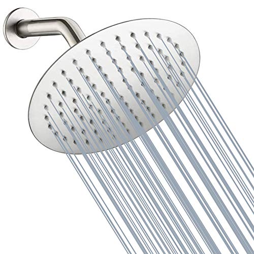 GGStudy Round 8 Inch Stainless Steel Shower Head Rain Style Shower Head Brushed Nickel