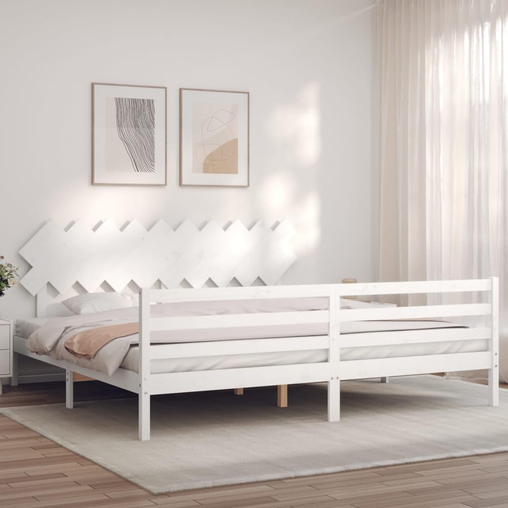 Rantry Bettgestell mit Kopfteil, Massivholz, Weiß, 200 x 200 cm, Lattenrost für Erwachsene, Kinder und Jugendliche, einfache Montage, Typ 4 Betten und Lattenroste