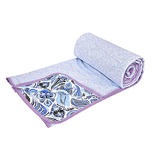 Image of Appy Nature Dohar Cotton, AC Dohar Double Bed, Blanket for Summer Cotton 84 inchx 96 inch Indigo Blue Leafy, Pack of 1