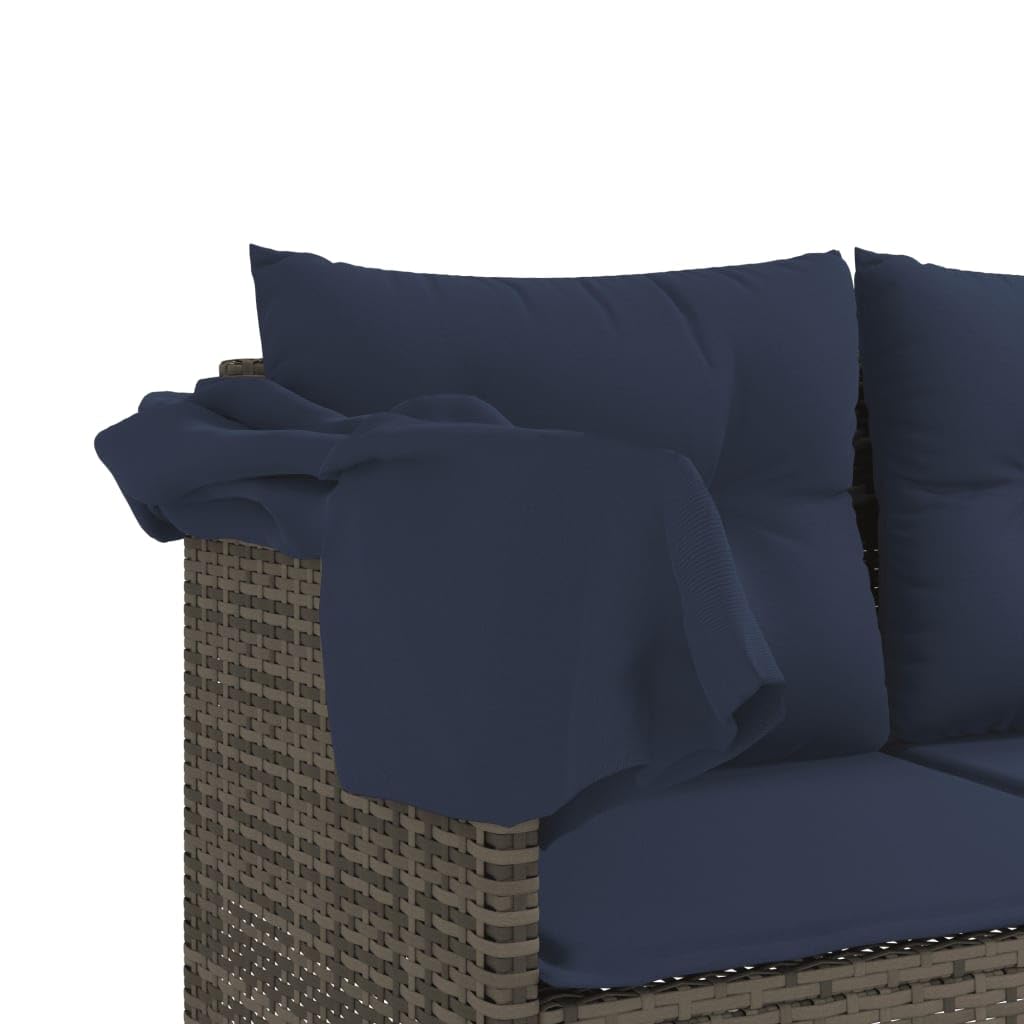 Sonnenliege mit Dach und Kissen Grau Poly Rattan, relaxliege wetterfest gepolstert, verstellbar für Garten Balkon Terrasse Pool, ergonomisch mit armlehne und UV Schutz