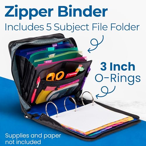 Classeur Case-it D-146 bleu à fermeture éclair de 7,6 cm avec grande capacité de 600 feuilles - 3