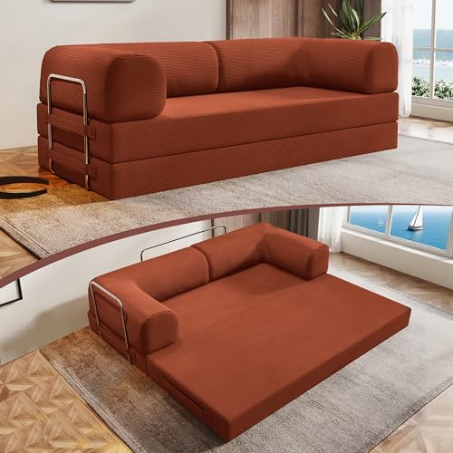Image of Modular Sectional Sofa Couches L-Shape Couch 3 Seat Modular Sofa Memory Foam Sectional Couches for Living Room, (Burnt Orange, 79 inch+SofaBed)